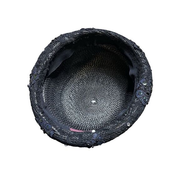Vintage Mr. Hi's Classic Cloche Hat Womens Black Sequin Rhinestone Church Lady - Picture 7 of 10